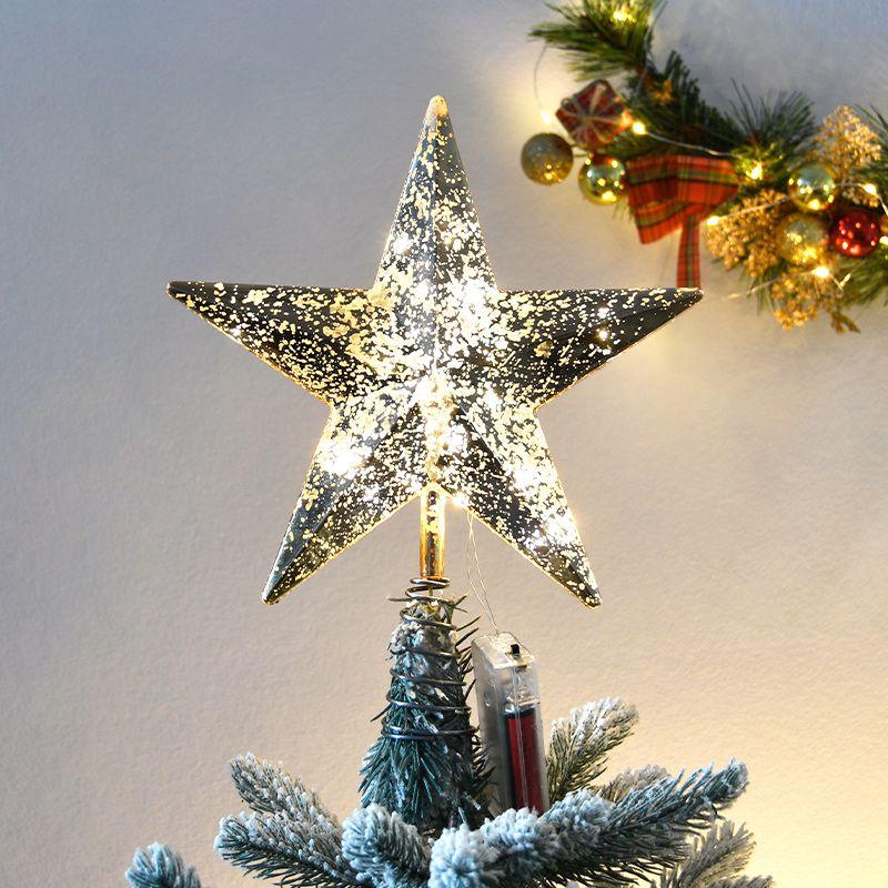 Christmas Decoration Gold Silver Red Charged Luminous Five-pointed Star Plastic Ornaments Christmas Tree Top Star Lights Crafts