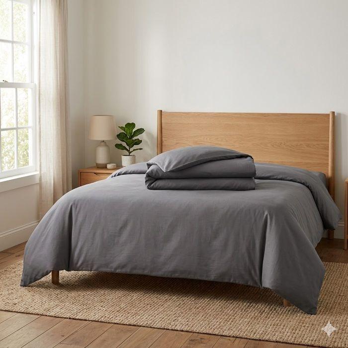 Housse de couette - EDEN - 260 x 240 cm - Percale de coton - Gris foncé - Grande résistance