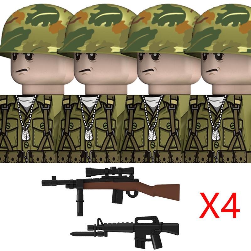 Non-Toxic Moc Ww2 The Vietnam War Military Soldeirs Building Blocks Vietnamese American Army Infantry Helmets Weapons Bricks Toys Children