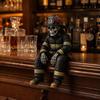 Firefighter Ornament Skeleton Shelf Sitter Statue, Vintage Resin Figurine with Realistic Gear & Distressed Sitting Posture Finish, Dark Industrial