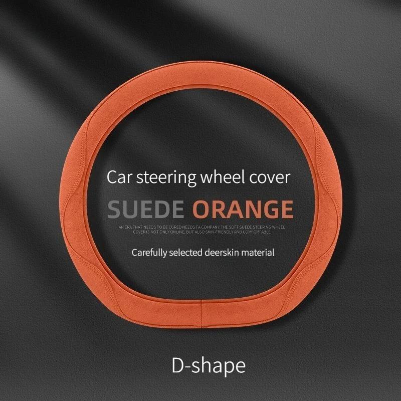 Orange Suede Car Steering Wheel Cover for All Season Sweat Absorbing Anti Slip Wear-resistant Breathable Car Steering Covers