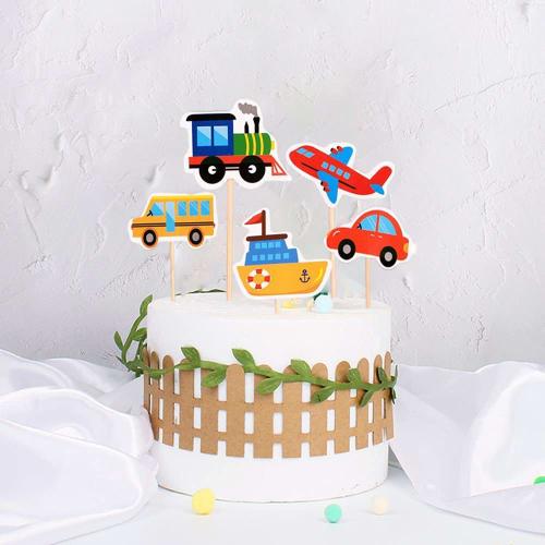 YINKE Birthday Cake Topper, Car Cake Picks, Cake Insert Card, Happy Birthday Cake Decoration, Boy's Vehicle Cake Decoration (Set of 6)