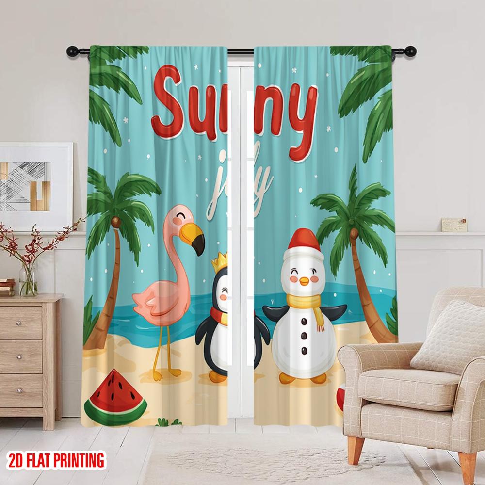 2pcs,2D Plane Printing Minimalist Curtains Flamingo & Snowman Tropical Ocean 100% Polyester (without Rod) Art Deco Festive