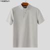 INCERUN Herren Stehkragen Kurzarm Einfarbig Waffelstruktur Lässige Henley T-Shirts Tops