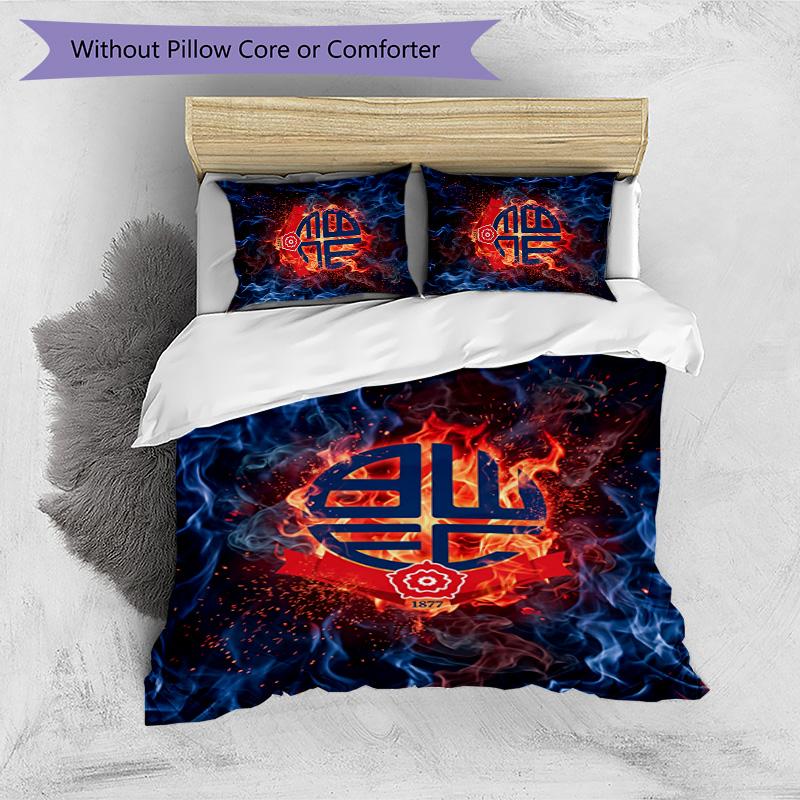 Bolton Wanderers FC Printed 3PCS Bedding Set Breathable Duvet Cover with Pillowcases Decorative Bed Linen for Bedroom Home