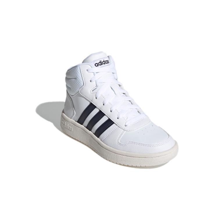 Adidas Neo Hoops 2.0 K Synthetic Leather Abrasion Resistant Mid top Kids' Skateboarding Shoes White Black Kids' FY7700