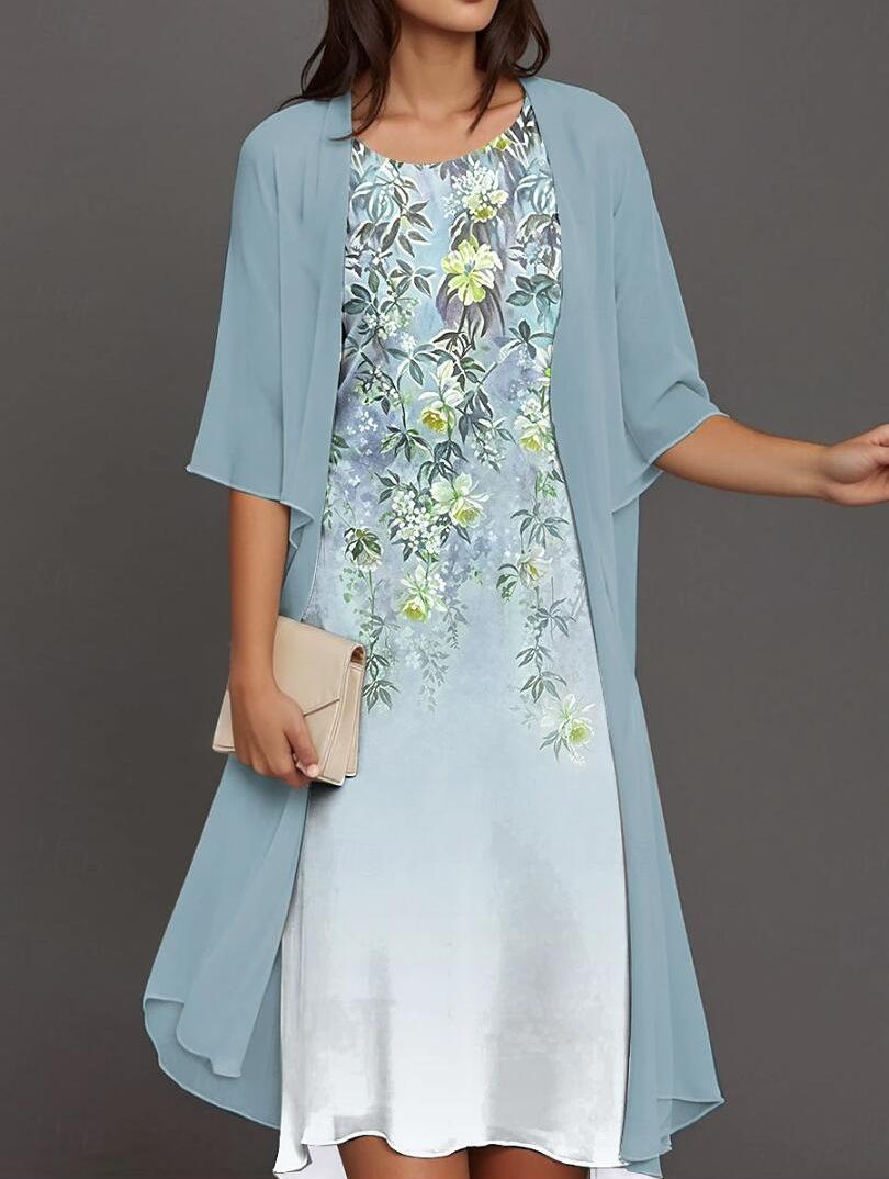Мода Весна и Осень 2023 Элегантное Шифоновое Платье-Двойка Large