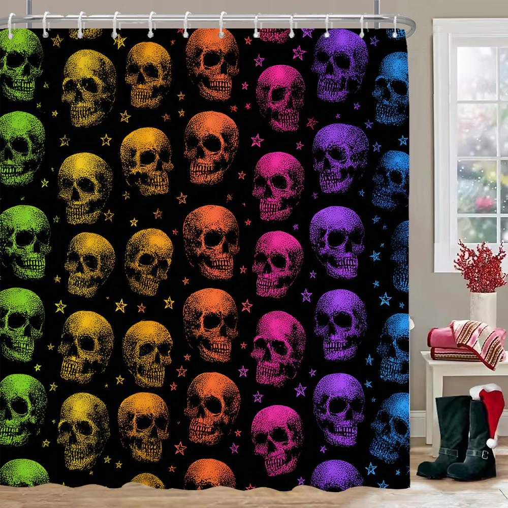 

Halloween Shower Curtain Horrible Skull Bathroom Curtain With Hooks Printed Home Decor Curtain W60H190(CM)-1 Pcs