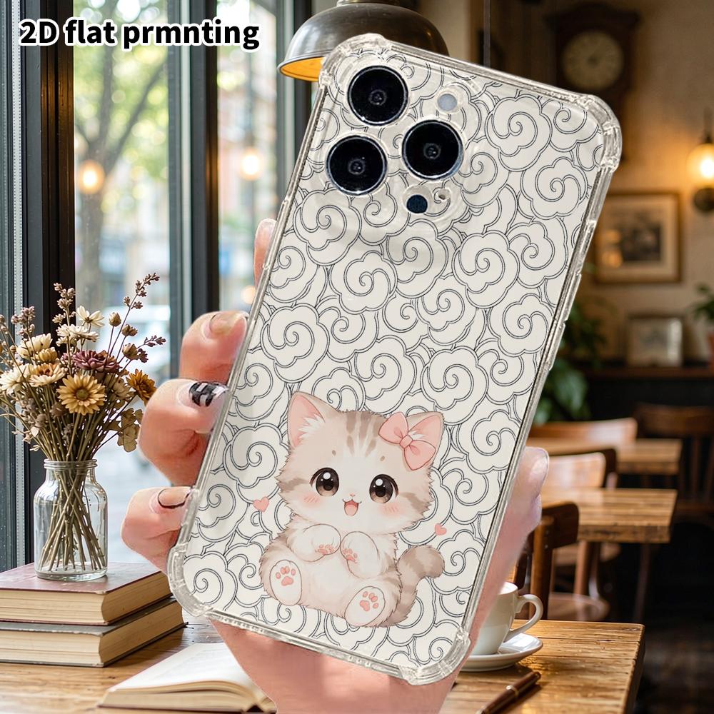 Phone Case: 2D Flat, Suitable for iPhone 18 17 16 15 14 13 Pro, Transparent Corner Protection Case, Light Gray Kitten, Christmas and Halloween Gift