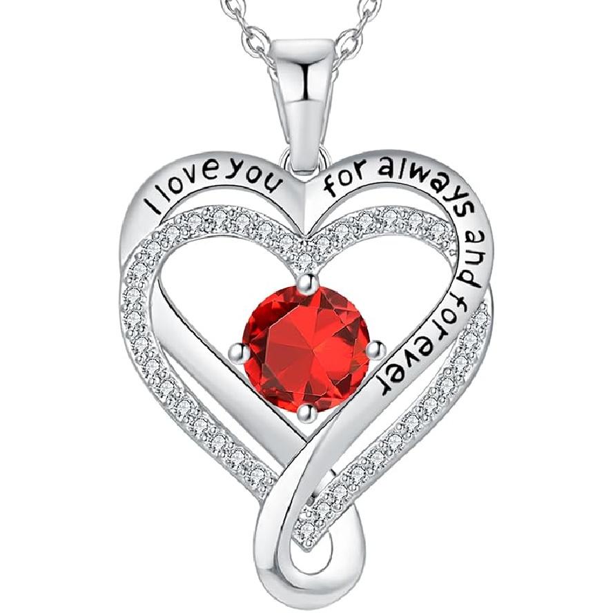 Schmuck für Frauen Ehefrau Unendlichkeit Herz Geburtsstein Ich Liebe Dich Halskette S925 Jubiläum Frauen Halsketten Geschenk für Freundin Mutter Tochter Sterling