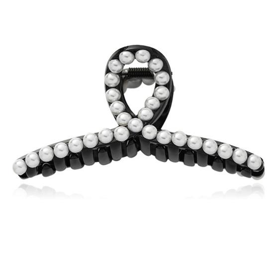 Large Size Hair Claw Clamp Imitation Pearl Cross Claw Hairpin Women Accessory for Daily Wear чёрный