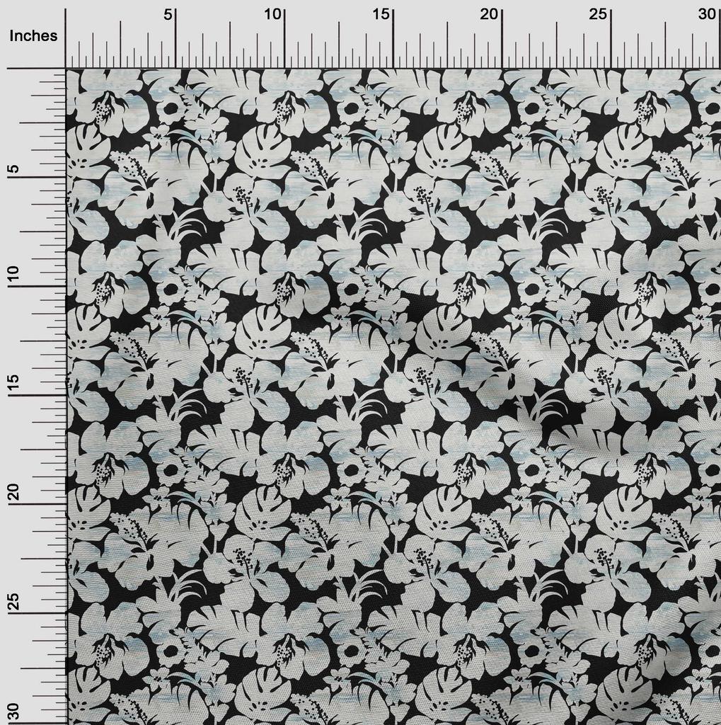 oneOone Georgette Viscose Black Fabric Floral & Leaves Dress Material Fabric Print Fabric By The Yard 42 Inch