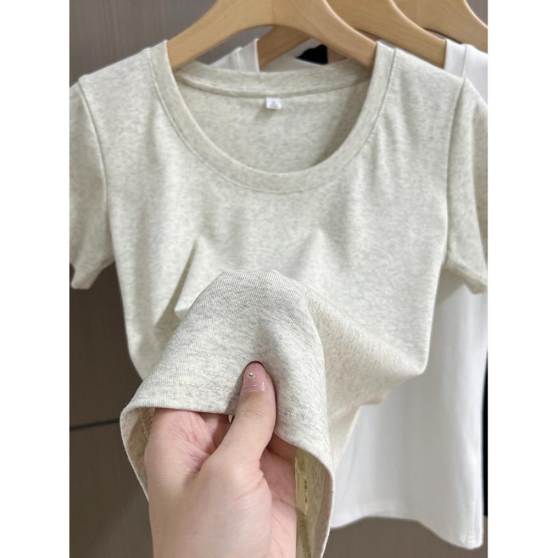 Quality new U-neck short-sleeved T-shirt summer versatile design shirt popular top S