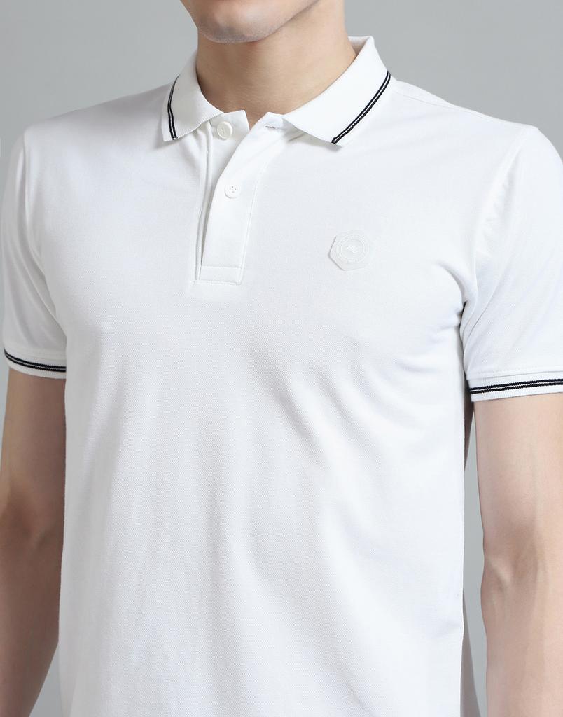 Monte Carlo Mens Solid White Collar Neck Half Sleeve T-Shirt