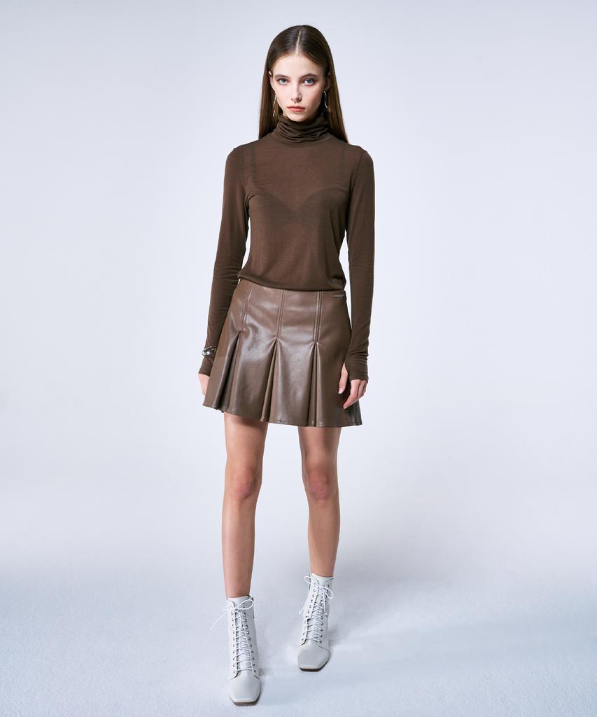 Kwajipyuliti Vegan Leather Godet Pleated Skirt (Hb)