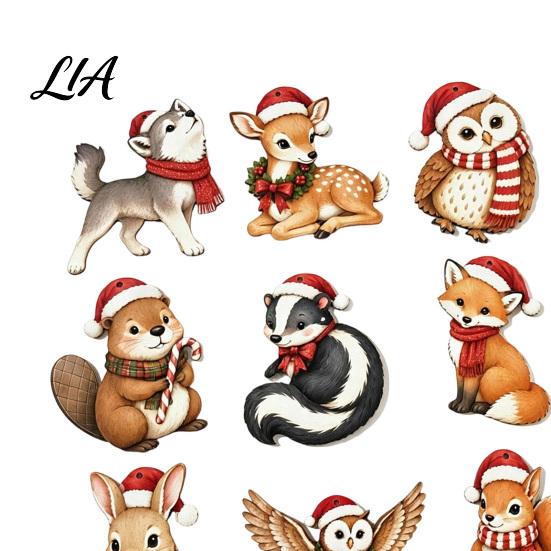 Christmas Atmosphere Hanging Props 12/24Pcs 2D Wooden Ornaments, Woodland Animal Decorations, Forest Tree Accessories Creature Ornament for