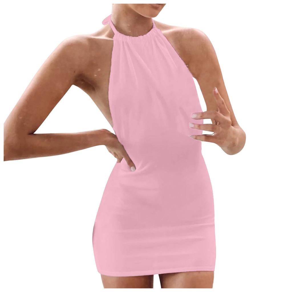Women's Sexy Bandage Sling Dress Sleeveless Solid Colid Summer Suspender Dress