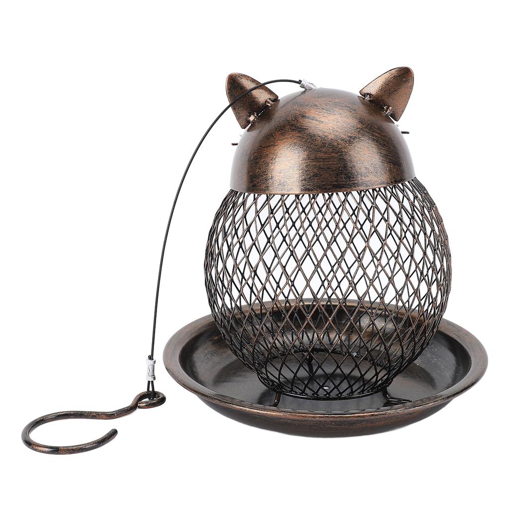 Hanging Bird Feeder for Outdoor Iron Squirrel Proof Retro Cat Shaped Metal Mesh Wild Bird Feeder for Garden Decor