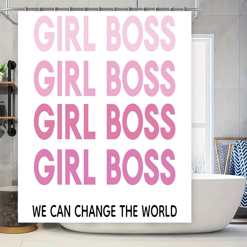 

Chic Girl Boss Shower Curtain Set For Bath Decor Gradient Pink Typography Design Durable Fabric Material With Hooks Included W60H190(CM)-1 Pcs