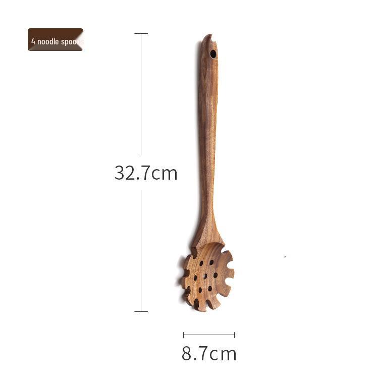 Teak 9-Piece Kitchen Set: Solid Wood Spatula, Spoon, Fork, Non-stick Pan, Acacia Wood Utensils, Long Handle Pot & Vegetable Spatula