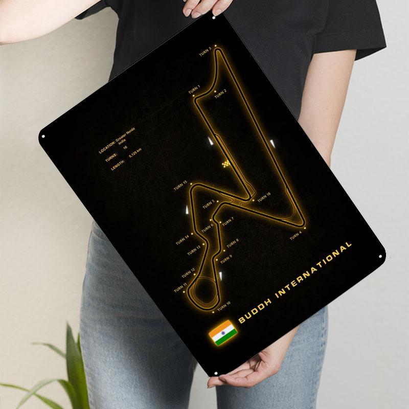 Buddh International Poster Racing Circuits Metal Sign Retro Customizable F1 Tracks Plaques for Home Room Decoration Wall Art