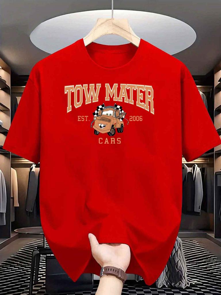 Oversized Disney Cars McQueen Printed Tshirt Men and Women Cotton 2026 Summer Parent Child Top Street Fashion Casual Trend