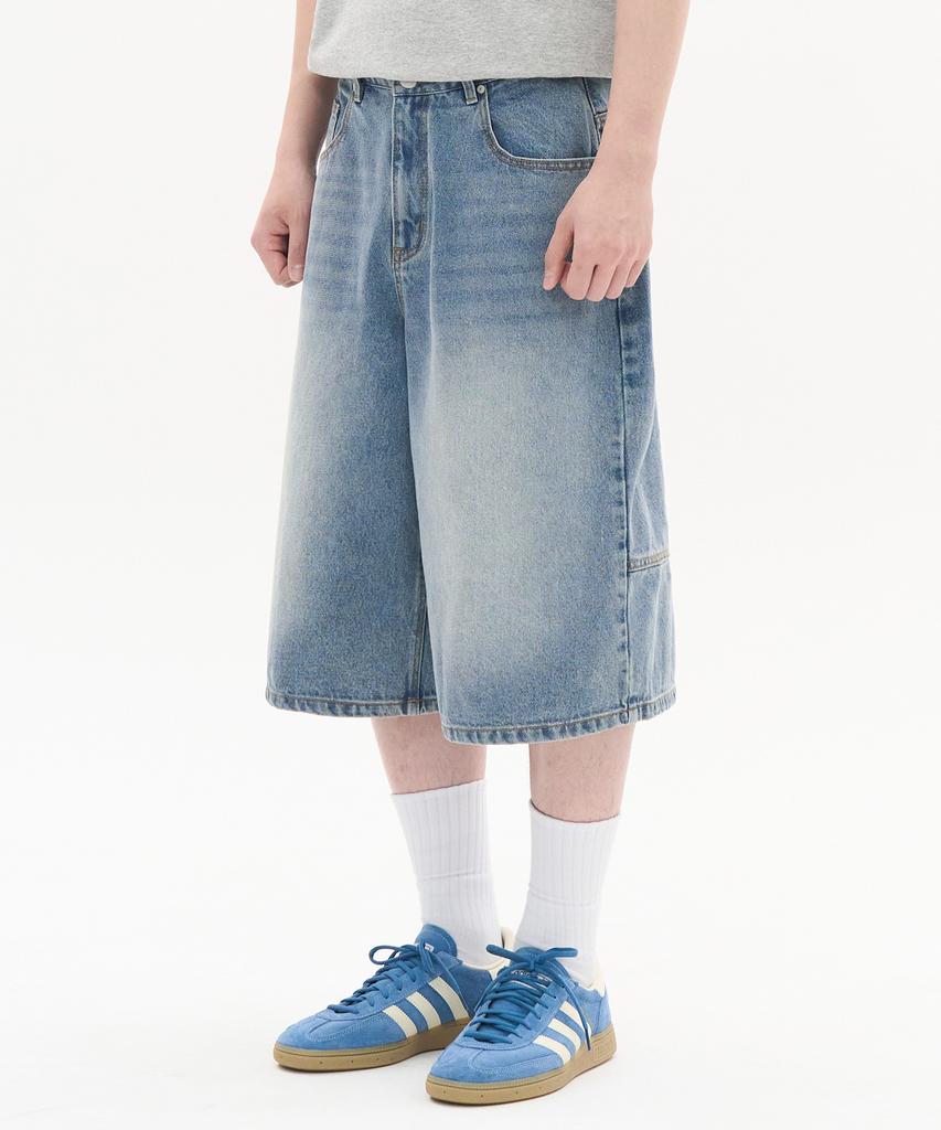 EXCONTAINER Incision Bermuda Denim Pants (Blue)