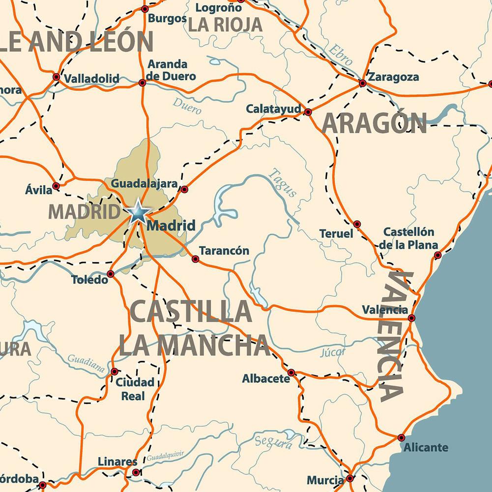 Spanische Karte Hintergrundtuch-Spanienkarte-Linienkarte Dekorbild für Reise,Lehrmittel,Fotoshooting-Hintergrund