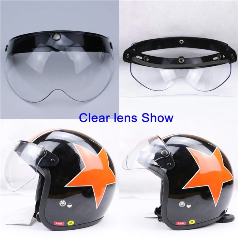 Visores Universales para Motocicletas Estilo Piloto Retro Estándar de 3 Botones de Presión Abatibles Hacia Arriba Abajo Casco Abierto Parabrisas Duradero