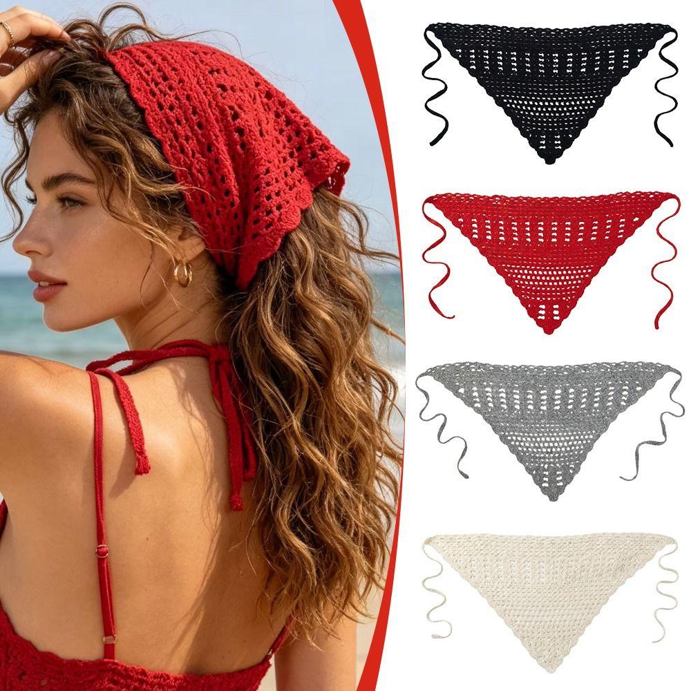 Hollow Out Knitted Headband Soft Hair Scarf Fashion Triangle Headscarf Bandana  Women