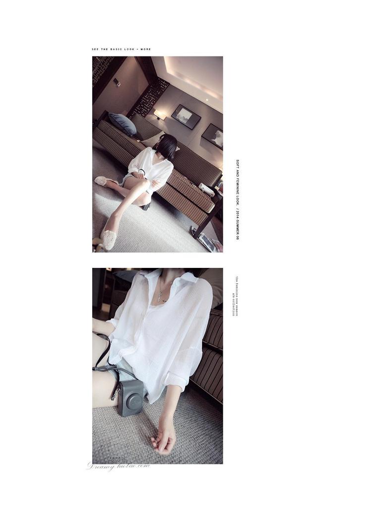 Dámská nadměrná velikost Korejský styl Šifonová košile na ochranu před sluncem - Brzké jaro/Léto Volné oblečení do klimatizace