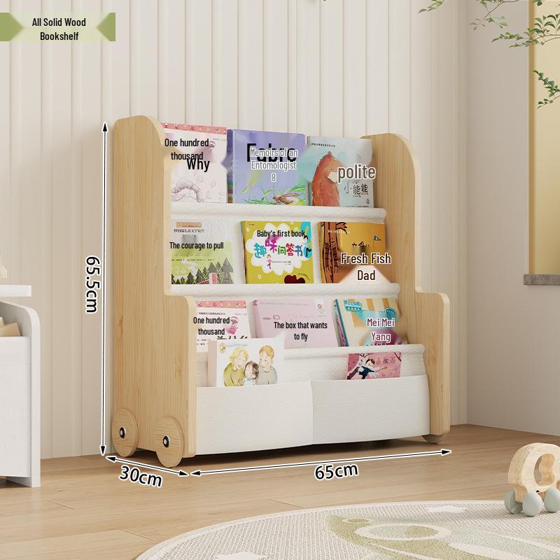 Mehrschichtiges Kinder-Bücherregal aus Massivholz mit abnehmbarem Stoff, Standregal für Kindergarten und Baby-Bücher