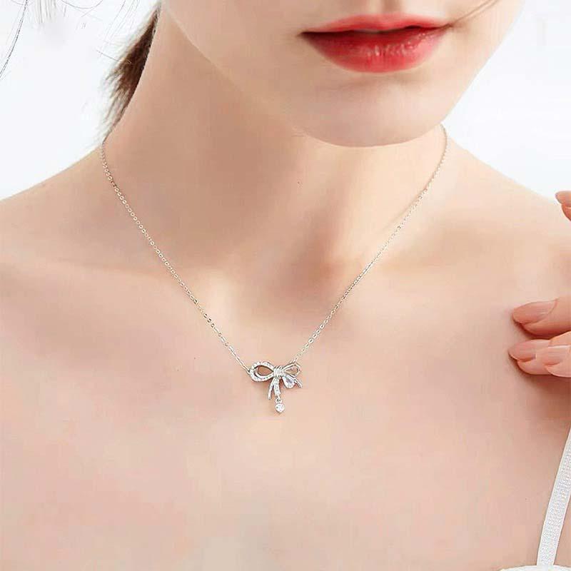 Bow Necklace Light Luxury Versatile Girl Tie Butterfly Dream Girl Niche Feeling Collarbone Chain To Give Girlfriends Gifts Quality