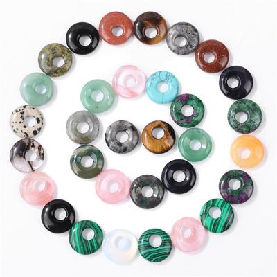 5pcs 18mm Round Donut Charms 5mm Big Hole Natural Stone Quartz Crystal Gogo Semi-Porous Pendant DIY Necklace Earring Making