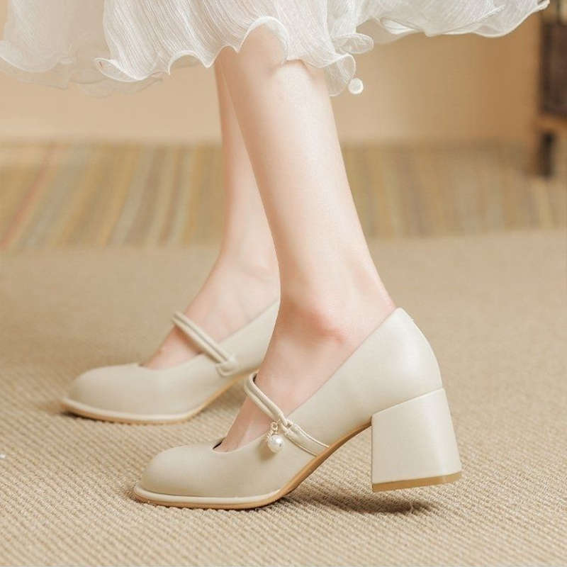 Mary Jane Shoes Women's New Spring and Summer Evening Breeze with Cheongsam Shoes Thick Heel Single Shoes High Heels Women