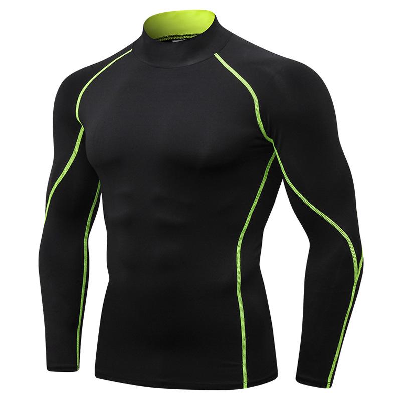 Men's High-Neck Fitness Sports T-Shirt Stretch and Quick-Drying Stand-Up Collar Sweater Long Sleeves