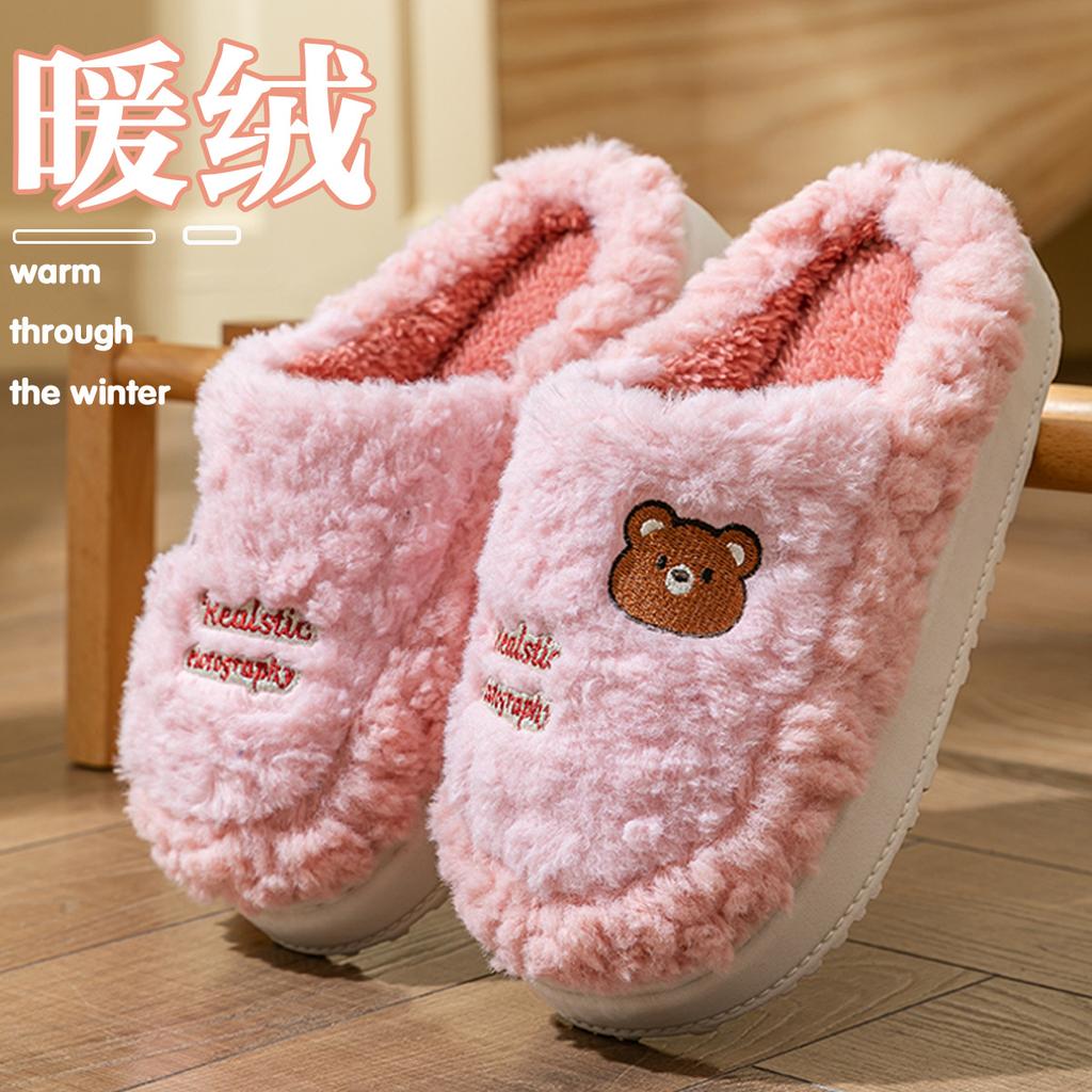 Plush cotton slippers 2025 autumn and winter new indoor home thick bottom warm couple cotton slippers winter