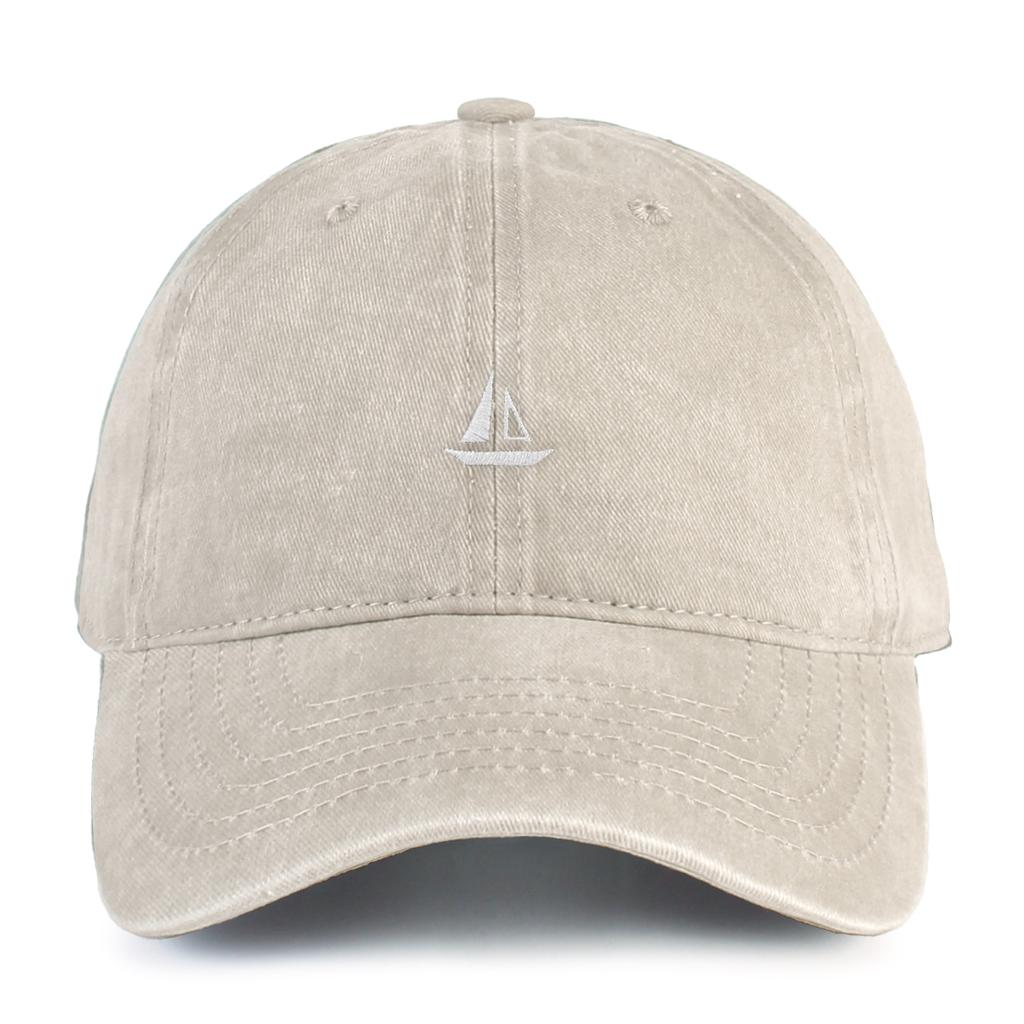 Women's Baseball Cap Washed with Vintage Sailboat Embroidery, Adjustable In Size Suitable for Urban Vacation