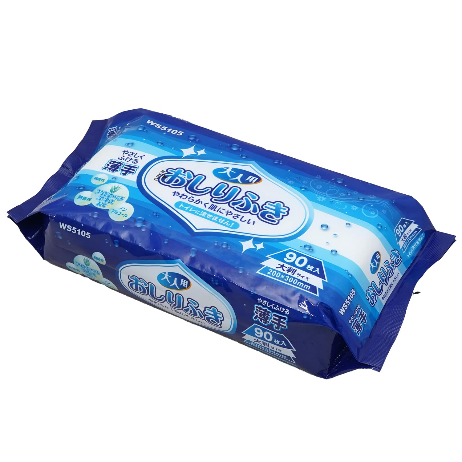 

Wet Wipes for 90 Large WS5105 Adults, Sheets, Thin, Size, Non-Flushable, білий