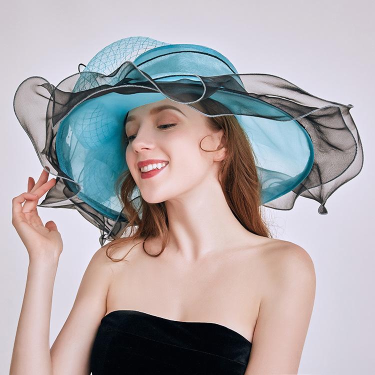 Color Matching Organza Sun Protection Sun Hat Women'S Summer Uv Protection Sun Hat Chiffon Flower Beach Hat