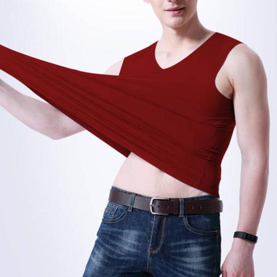 M-Garderobe, Übergröße, für Herren, sportlich, einfarbig, ärmellos, V-Ausschnitt, schmal, nahtlos, Tanktop