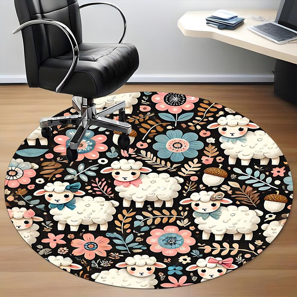 1PC Sheep Floral Office Round Area Rug, Mat Suitable For Office, Under Office Chairs Bedroom Living Room Home Decor, Room Deco