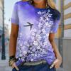 Dame Sommer T-skjorte Trend Blomstertrykk Retro Mote Kortermet Tees Casual Trykte Topper