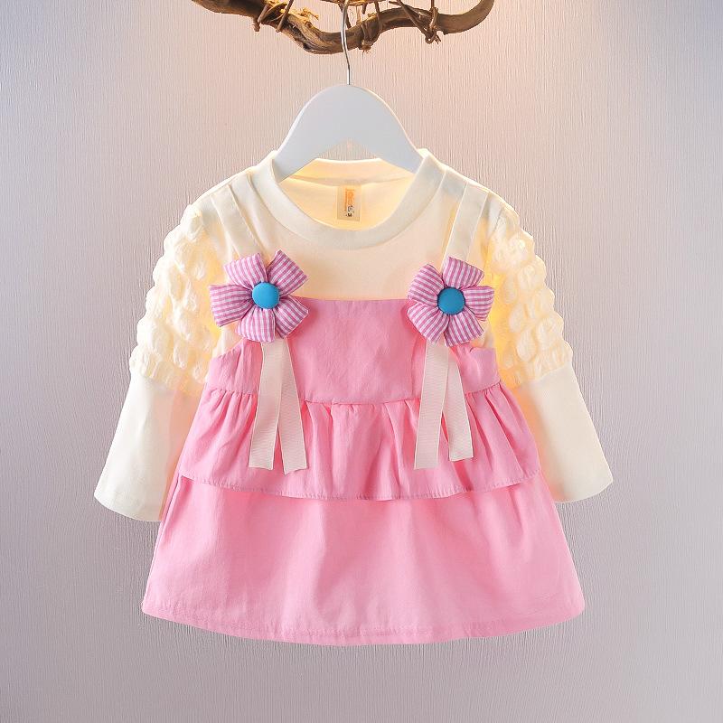 Girls Spring Autumn Tweed Princess Dress Baby Fashionable Long Sleeve Elegant Party Gown For Toddler Kids 80cm