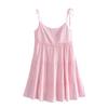 Kaslead New Arrival Women's Clothing Fashion Style Layered Patchwork Pink Sling Dress Loose Versatile Short Skirt