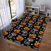 Halloween Black Cat and Pumpkin Pattern Carpet with Stars On Black Background Suitable for Use As an Anti-slip for Room and Bedroom Sofas