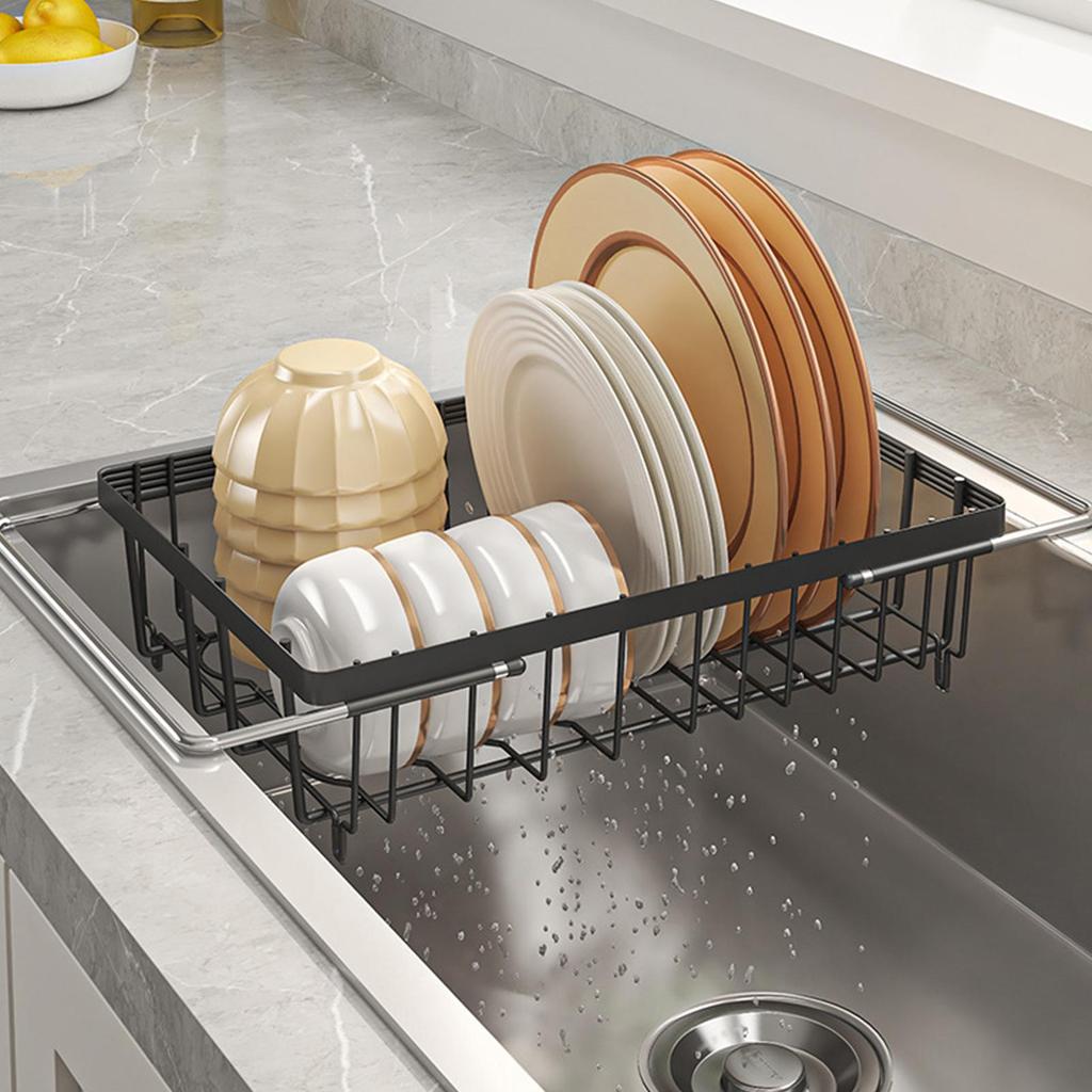 Sink Drying Rack Expandable Large Capacity Kitchen Sink Dish Drain Rack For Apartment Small Space Cups Bowls Plates Vegetables