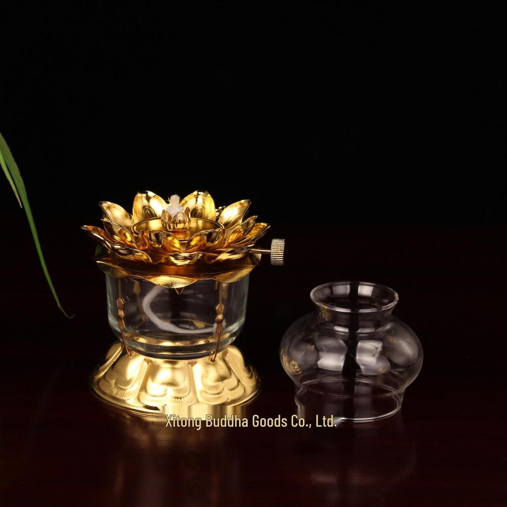 YTO Express Alloy Lotus Butter Lamp - Buddhist Altar Offering & Ever-burning God of Wealth Oil Lamp.