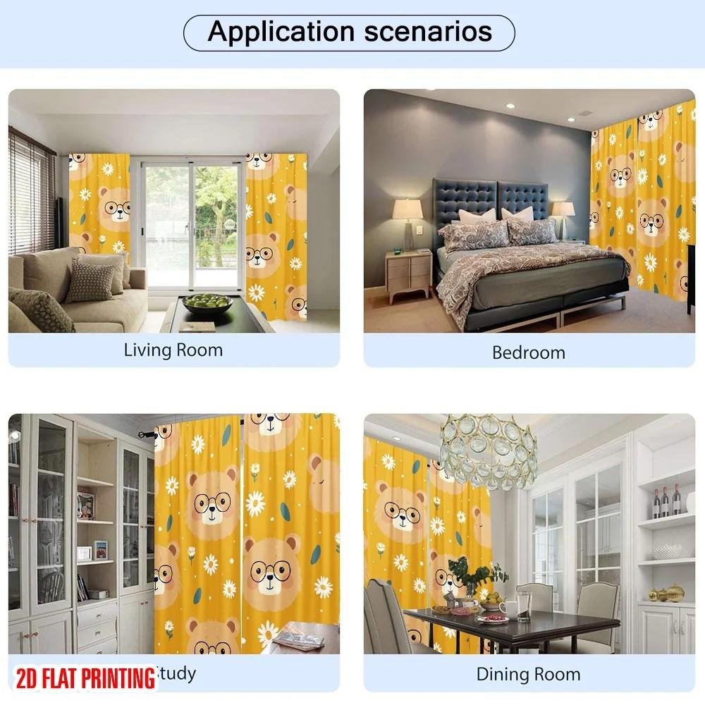 Set Of 2 Jit Cute Bear Floral Pattern Curtain Design Drapes Polyester Living Room Kids Decor Curtains Made Sitting Window Treatment