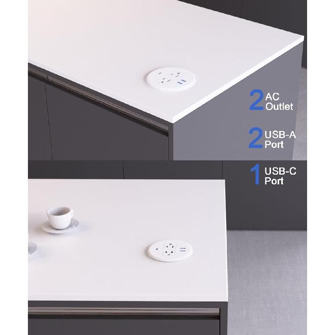 2 Pack Recessed Power Grommet 3 Inch,20W Fast Charging USB C.Fadossu Desktop Flush-Mount Power Grommet Outlet with 2-AC Outlet,3-USB Port,Fit 3-1/8"